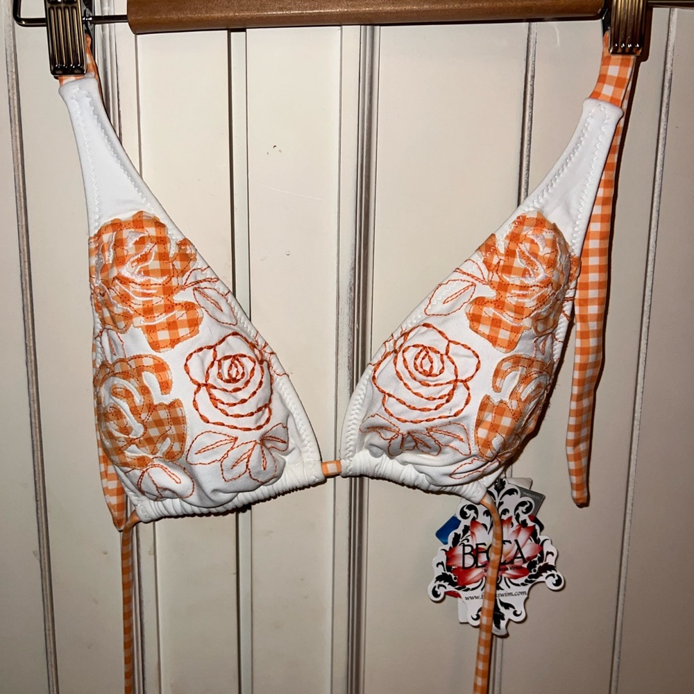 BECCA Orange Floral Bikini Top